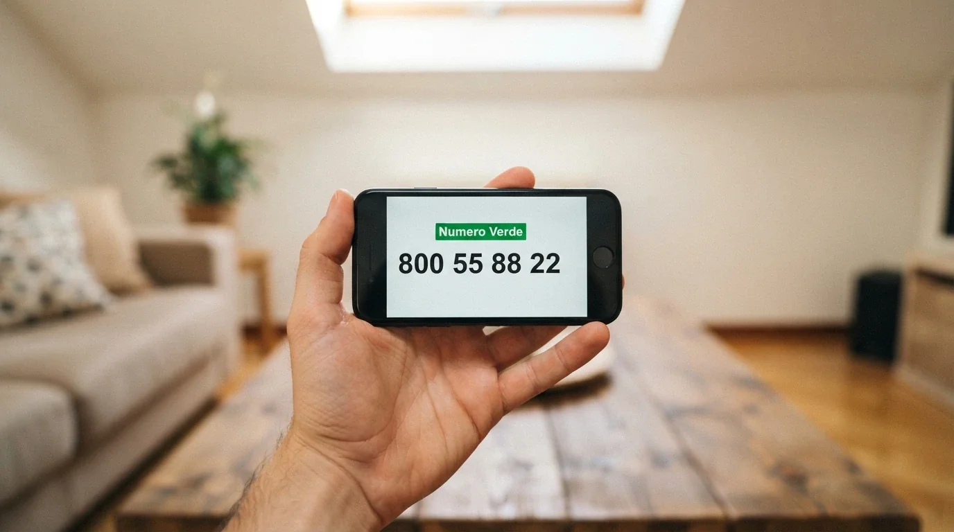Icona di una mano che regge un telefono con il numero verde 800 55 88 22 in evidenza