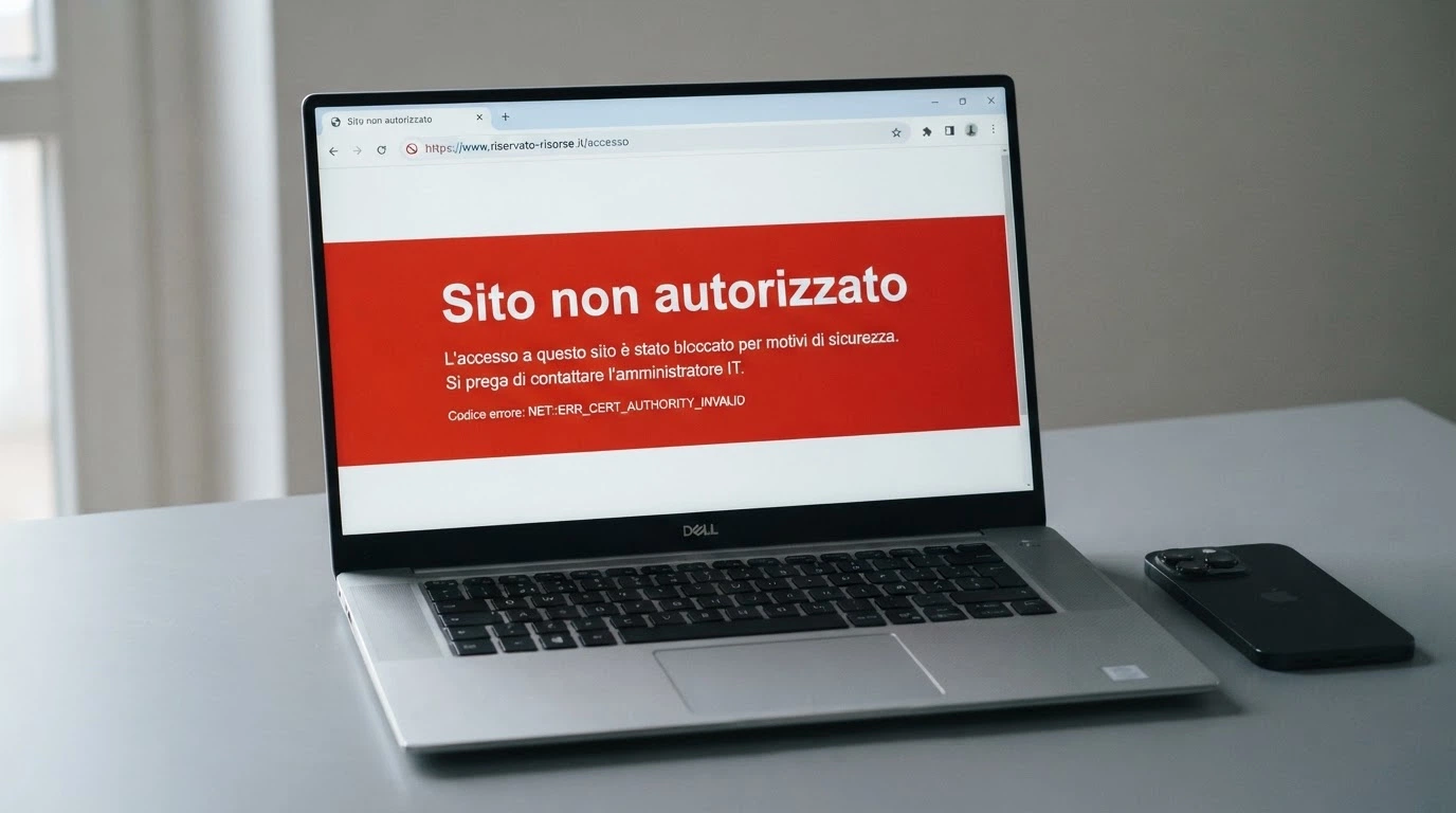 Schermata di blocco DNS con avviso di sito non autorizzato in lingua italiana