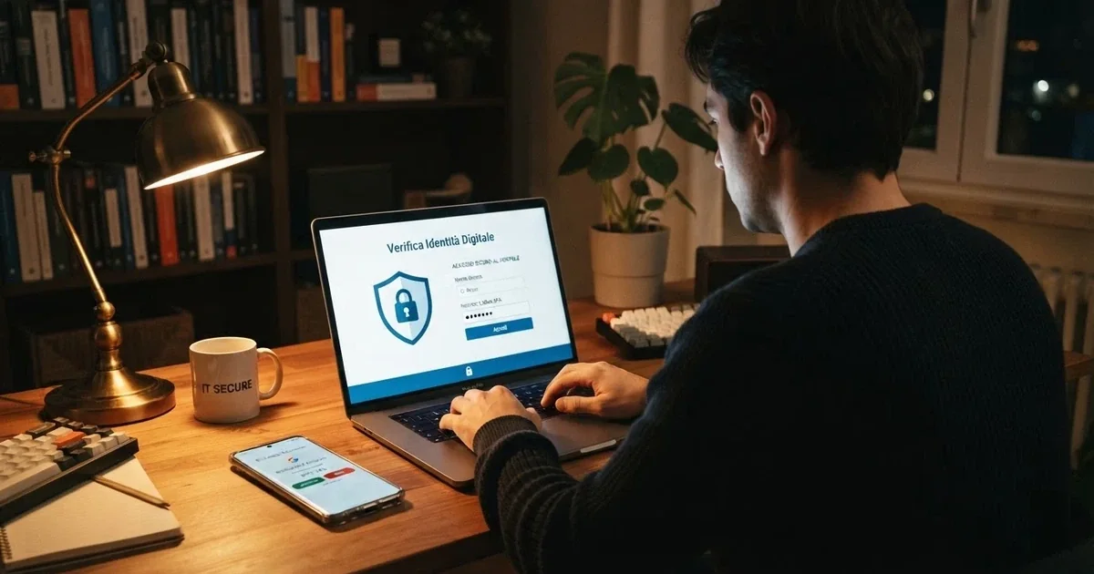 Un giocatore che accede a un casinò online tramite l'interfaccia di autenticazione SPID sullo schermo di un computer, con il logo SPID e la dicitura «Livello 2» visibili