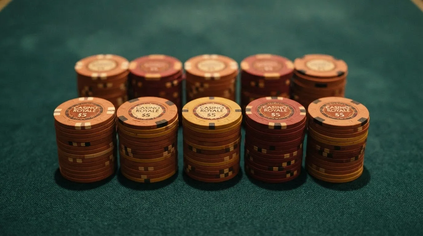 Una pila di gettoni da casinò con il logo BetFlag, suddivisi in 10 gruppi da 500€ ciascuno