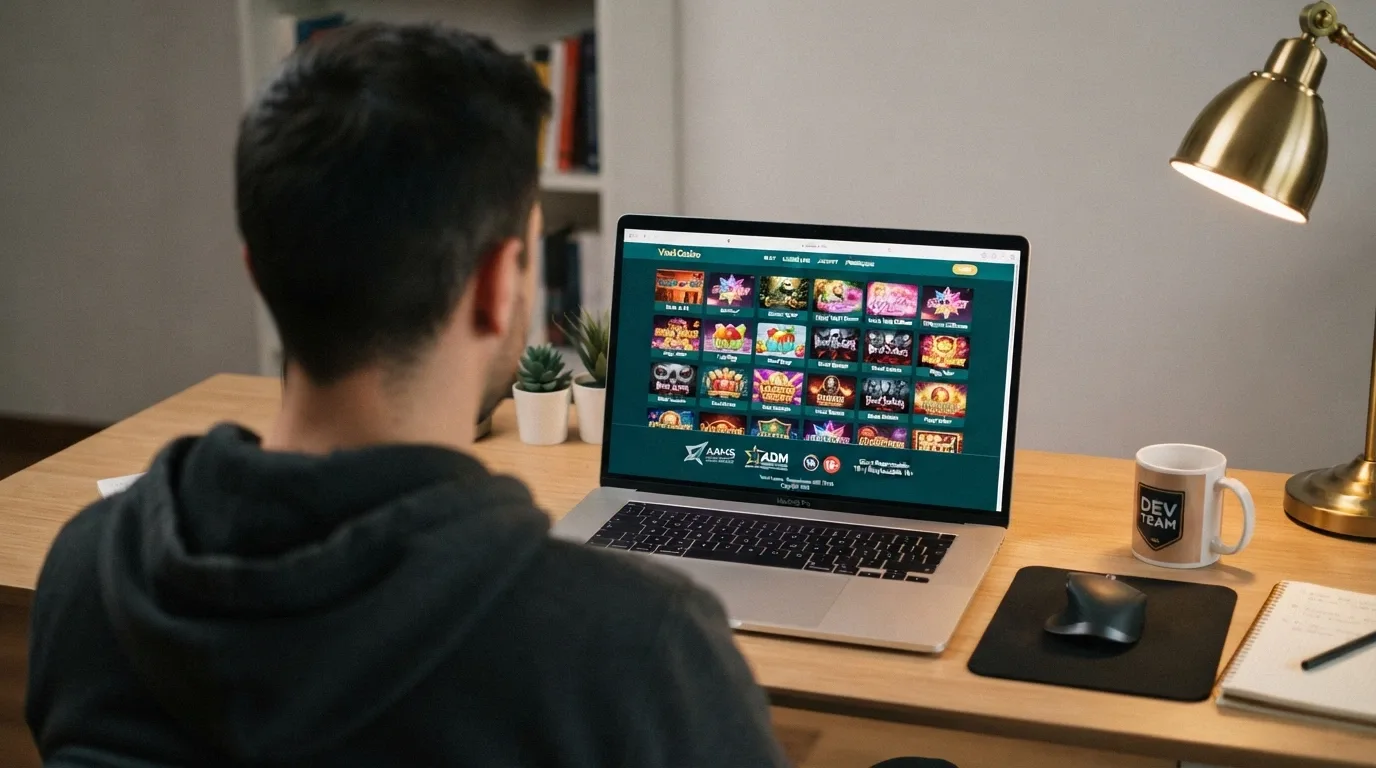 la schermata di una lobby di casinò online italiano con il logo ADM visibile nel footer e una griglia di slot in evidenza