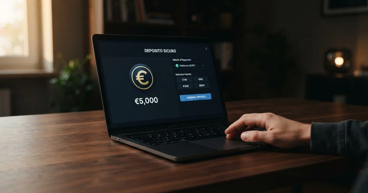 Interfaccia di un casinò online che mostra l'opzione di deposito in criptovaluta USDT