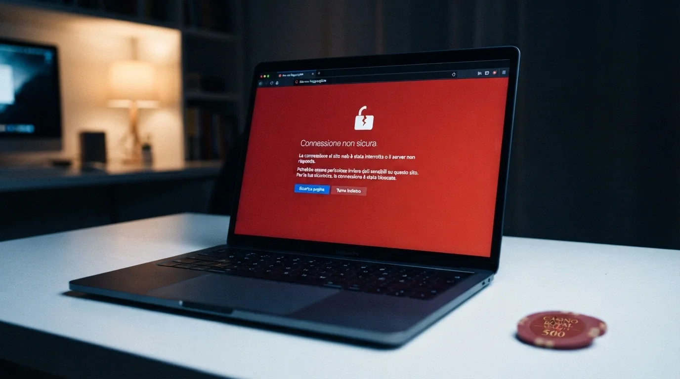 Lo schermo di un computer con un messaggio di «sito non raggiungibile» e un lucchetto rotto in sovrimpressione