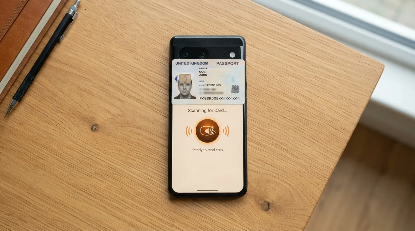 Una Carta d'Identità Elettronica italiana appoggiata su uno smarthpone che mostra la schermata di lettura NFC dell'app CieID