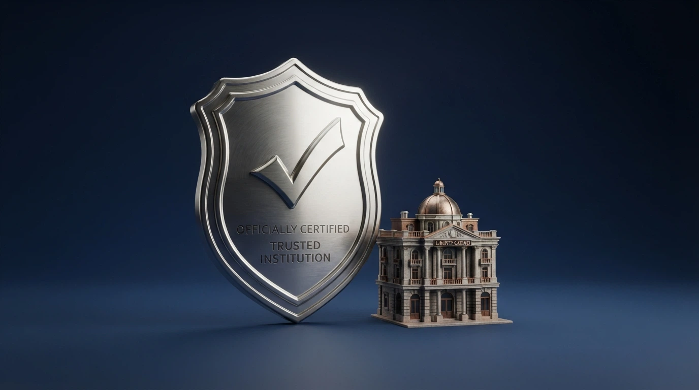 Il logo ufficiale ADM accanto alla facciata del Casinò di Sanremo in una composizione pulita