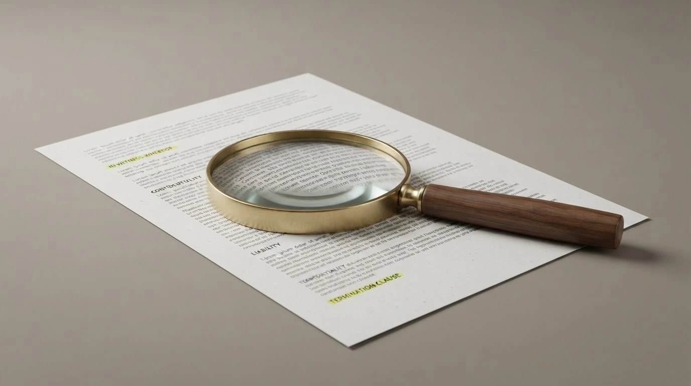 Una lente di ingrandimento posata su un foglio di termini e condizioni di un bonus casinò, con evidenziate le voci «requisiti di puntata» e «scadenza»