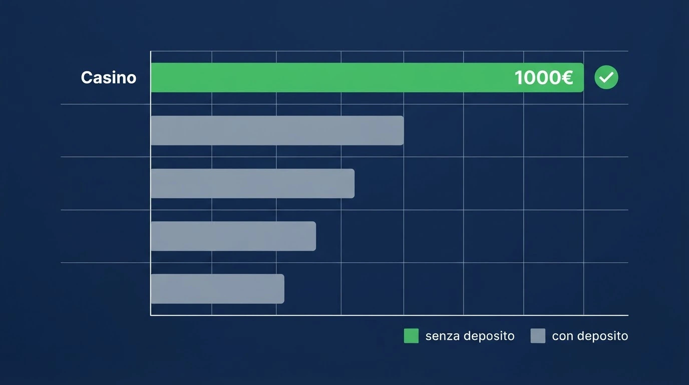 Una tabella comparativa stilizzata con le offerte bonus di diversi casinò online affiancate, evidenziate in verde quelle senza deposito