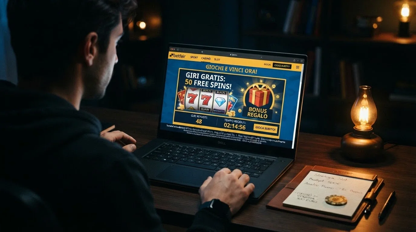Schermata promozionale di un casinò crypto con offerte di benvenuto, free spin e termini in piccolo