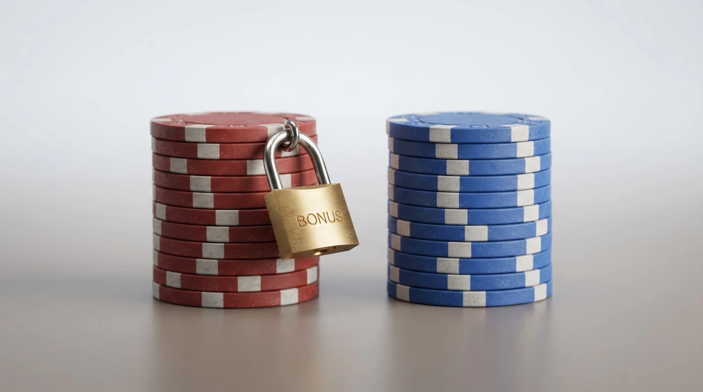 Due pile di monete affiancate: una con un lucchetto (Fun Bonus vincolato) e una libera (Real Bonus)