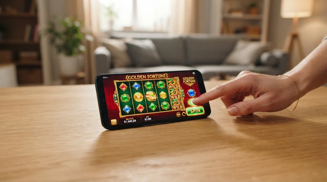 Smartphone con una slot Big Time Gaming in esecuzione nel browser mobile