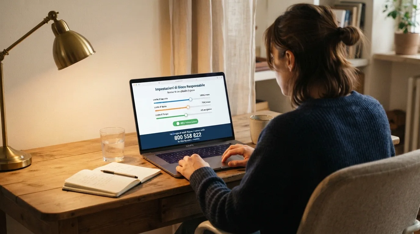 Interfaccia dei limiti di deposito su un sito di casinò, opzioni di autoesclusione e numero verde 800 558822 visibile