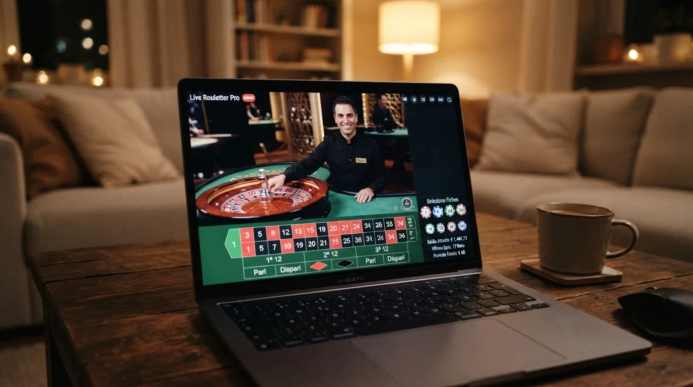 L'interfaccia di un tavolo live di roulette o blackjack con l'indicazione della modalità demo e crediti virtuali