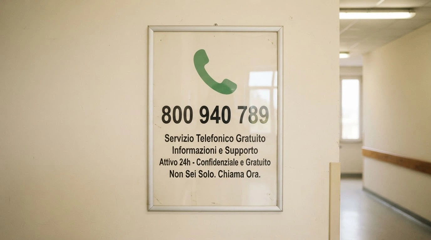 Cartello con il Numero Verde Nazionale Unico Dipendenze 800 940 789