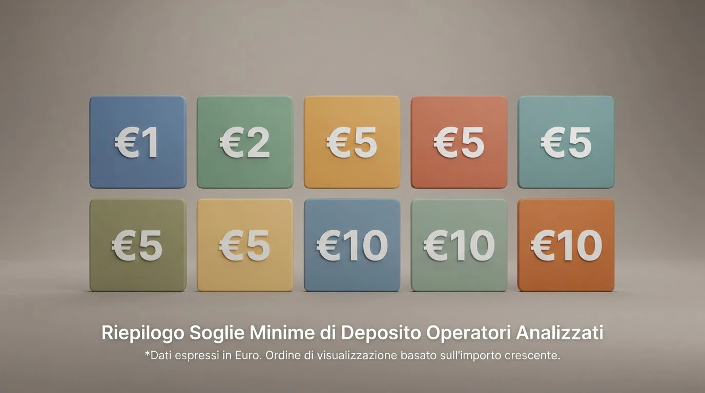 Griglia di icone o loghi dei 10 operatori ADM analizzati, disposti in ordine crescente di deposito minimo