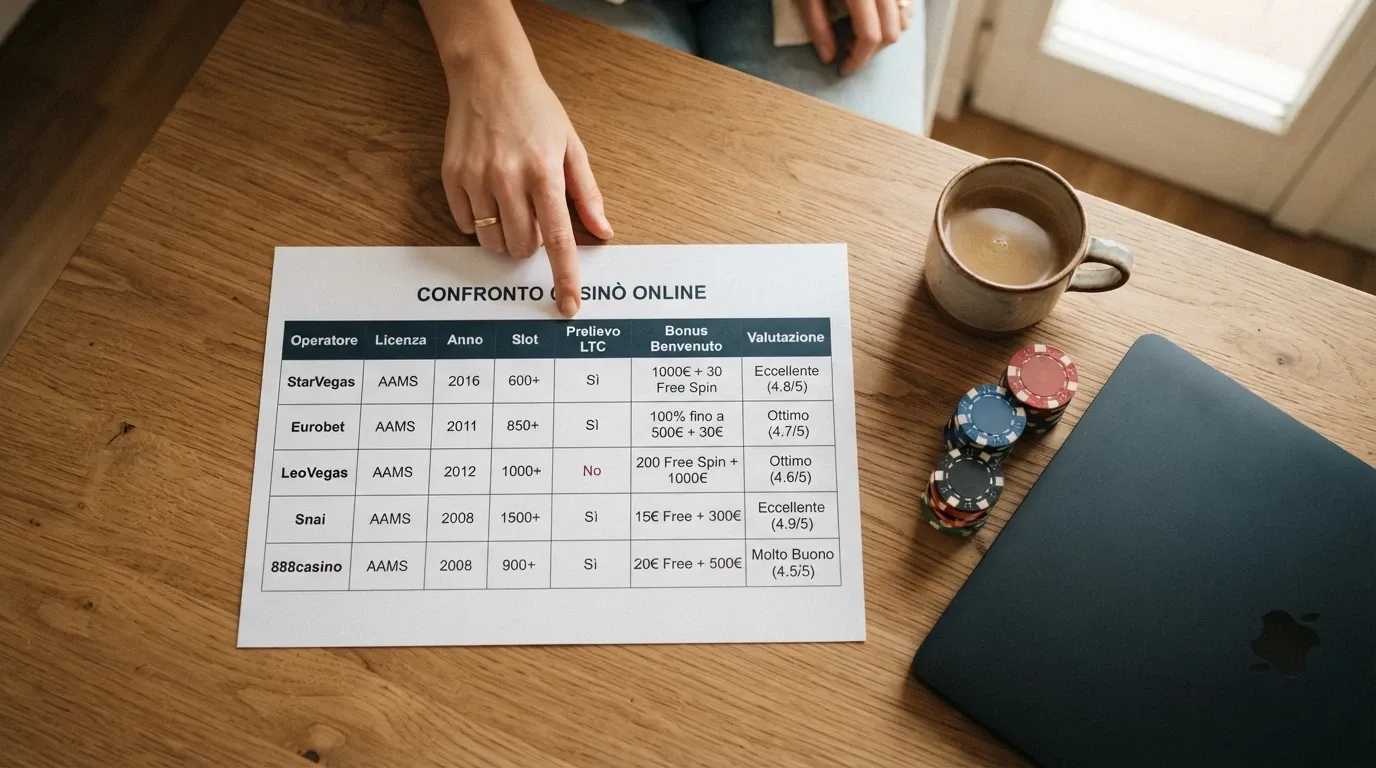 Griglia comparativa di casinò crypto con loghi, valutazioni e dati essenziali