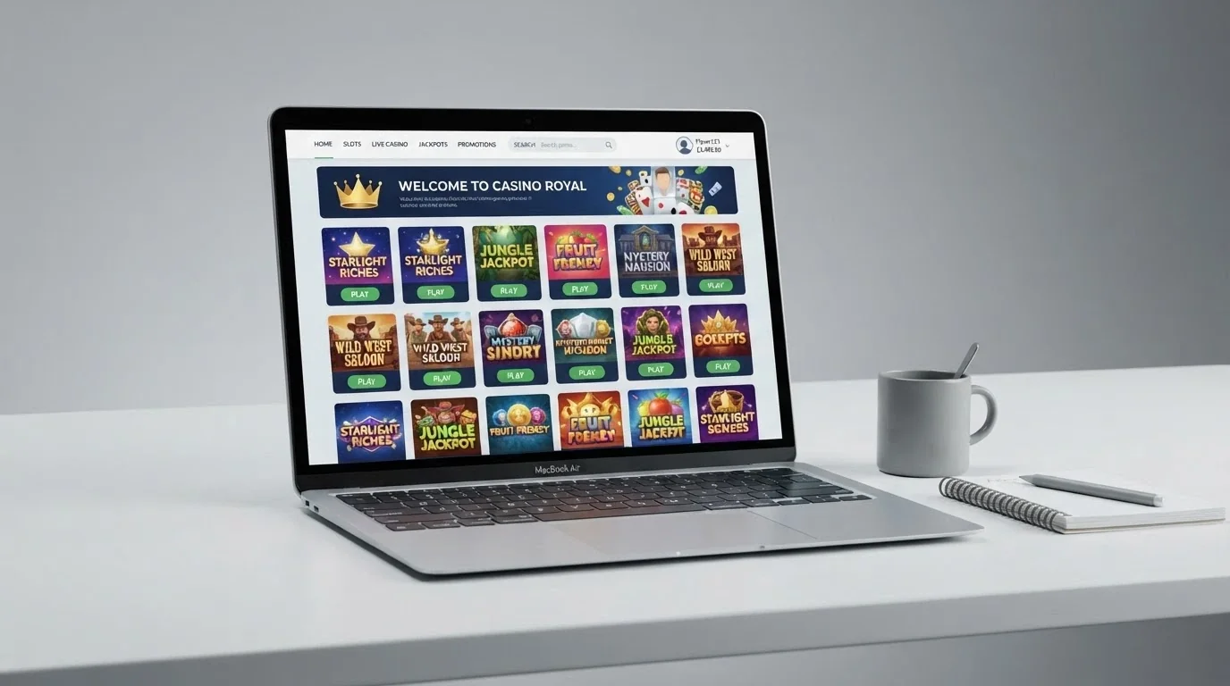 Schermata della piattaforma di gioco online con la lobby dei giochi e l'accesso al conto