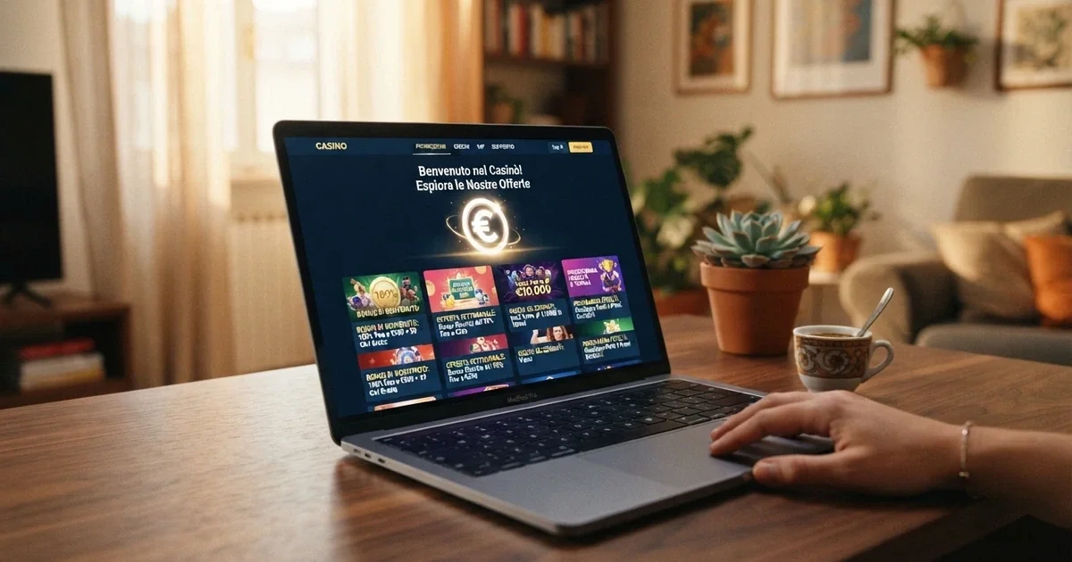 Schermata di un casinò online italiano con licenza ADM che mostra la sezione promozioni attive, con tipologie di bonus in evidenza