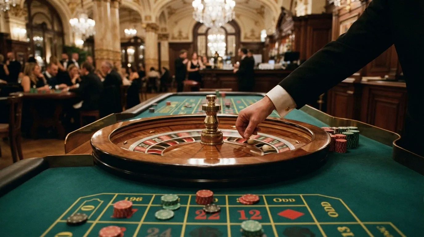 Un tavolo di roulette in diretta streaming con croupier nella sala fisica del Casinò di Sanremo