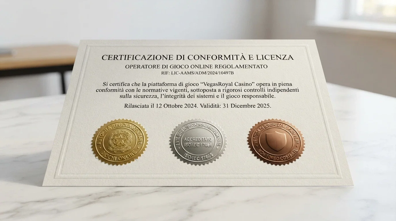 Documento di certificazione con sigilli di laboratori accreditati (iTech Labs, eCOGRA, GLI)