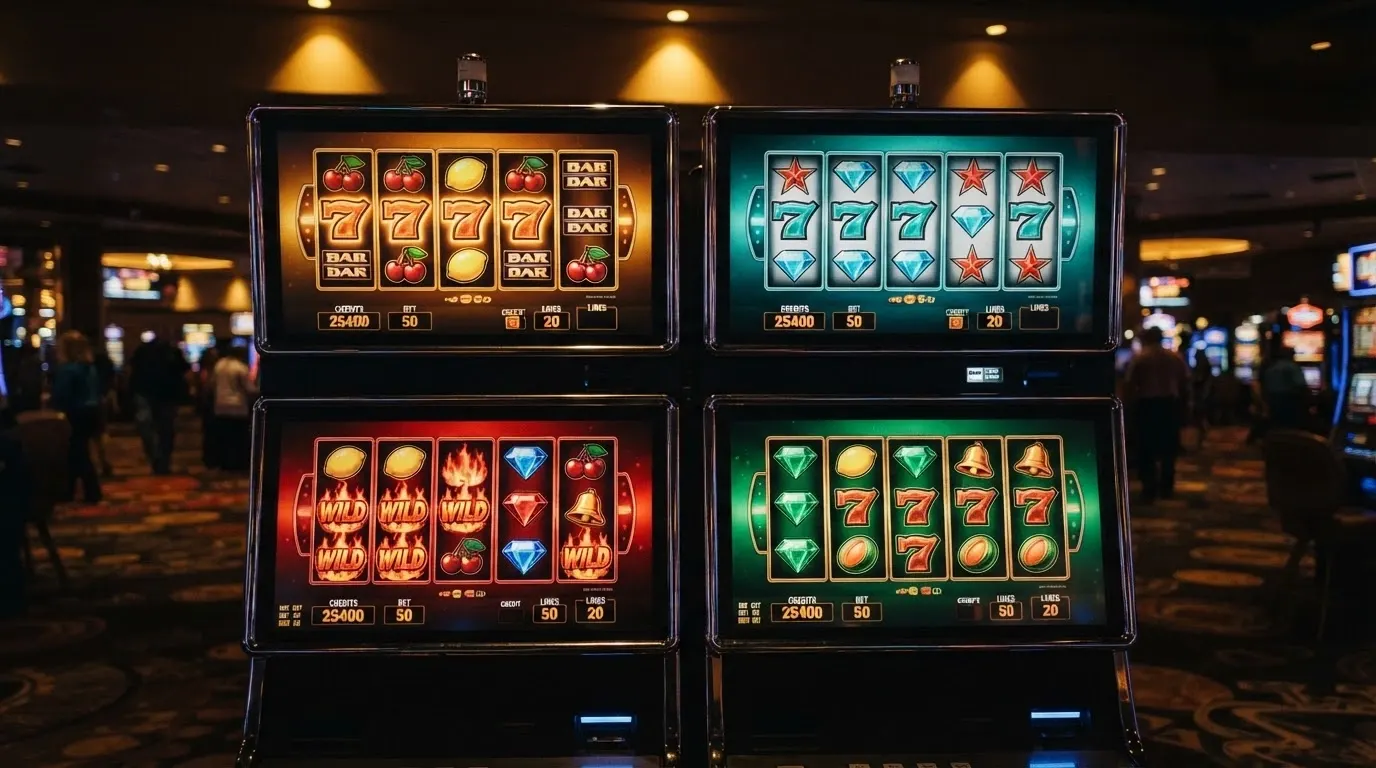 Una griglia di slot machine online con i loghi di Pragmatic Play, Greentube, Play'n GO e NetEnt in primo piano