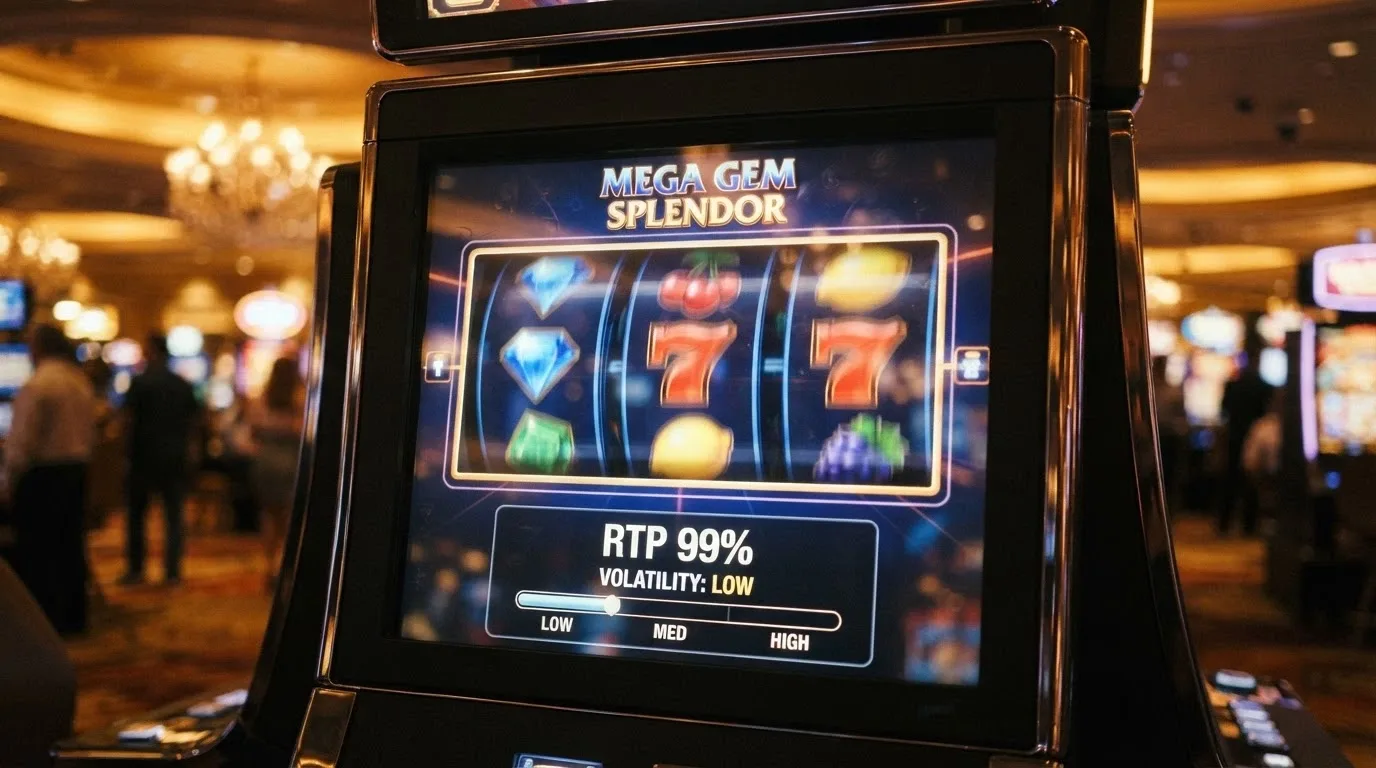 Slot machine online con pannello informativo che mostra RTP, volatilità e vincita massima