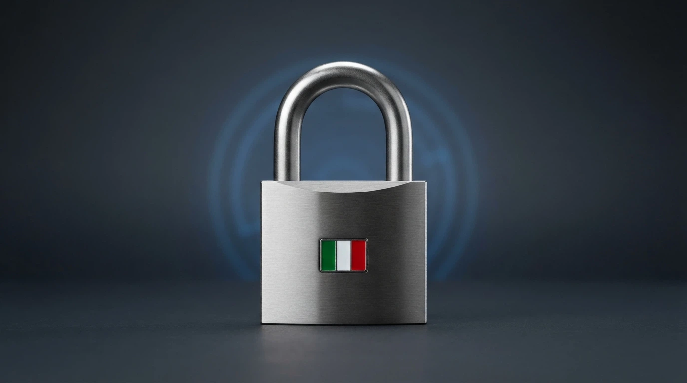 Icona del Registro Unico degli Autoesclusi con un lucchetto e la bandiera italiana